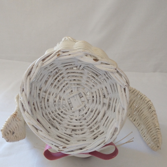 Vtg Wicker Easter Bunny Basket Planter Rabbit Whit - Picture 9 of 12